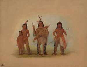 スポケーン酋長、2 人の戦士、1 人の少年、18551869。 作： George Catlin