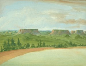 スクエア ヒルズ、セントルイスから 1200 マイル上、1832 年。 作： George Catlin
