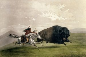 バッファローチェイス「シングリングアウト」、パブ。 Currier and Ivesより 作： George Catlin