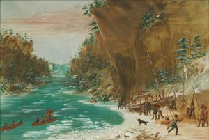 ナイアガラの滝の下に野営した遠征隊。 1679 年 1 月 20 日、18471848。 作： George Catlin
