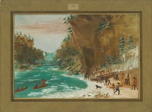 遠征隊は1679年1月20日、1847-48年にナイアガラの滝の下で野営しました 作： George Catlin