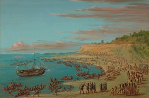 マッキノーの港に入るグリフィン。 1679 年 8 月 27 日、18471848。 作： George Catlin