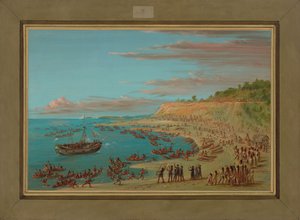 1679年8月27日、1847-48年、マッキノーで港に入るグリフィン 作： George Catlin
