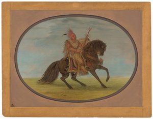立派な馬に乗って走るキツネ - Saukie 作： George Catlin