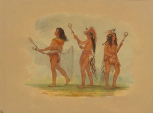 3 人の有名な野球選手 - チョクトー、スー、オジベウェイ、1861 年。 作： George Catlin