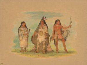 3 人のミナタリー インディアン、1861 年。 作： George Catlin