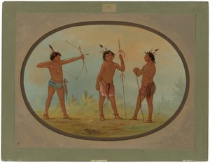 戦争のために武装した 3 人のショショーニー族の戦士 作： George Catlin