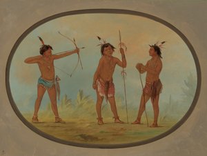 戦争のために武装した 3 人のショショーニー戦士、18611869。 作： George Catlin