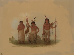 2 人のアラパホ族の戦士と 1 人の女性、18611869。 作： George Catlin