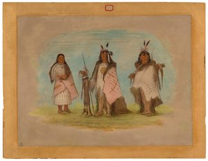 二人の黒足の戦士と一人の女性 作： George Catlin
