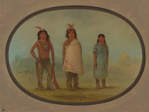 2 人のチペウィアン戦士と 1 人の女性、18551869。 作： George Catlin
