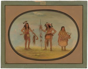 2 人のオジビウェイの戦士と 1 人の女性 作： George Catlin