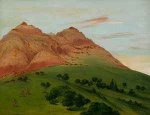 1832 年、セントルイスの 1900 マイル上にある大回り道の眺め。 作： George Catlin