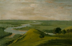 1834-1835 年、テキサス州のレッド川と偽ワシタ川の合流点の眺め。