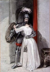 貴婦人と騎士（水彩画） 作： George Cattermole