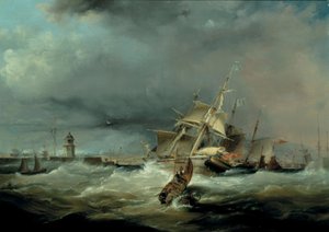 スウォンジーハーバーに向けて走るアメリカンパケット 作： George Chambers