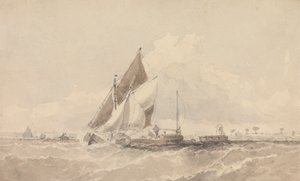 Barcaças e barcos à vela em um mar agitado 作： George Chambers