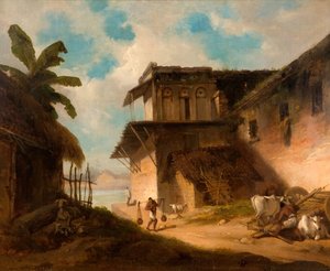 ベンガルの村の風景、1821 年。 作： George Chinnery