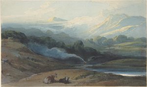 ベンガルの山岳風景で休む牛 作： ジョージ・チナリー