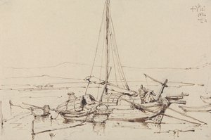 中国の船、1834 作： George Chinnery