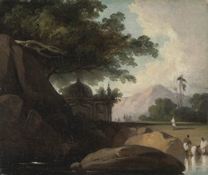 寺院のあるインドの風景 作： George Chinnery