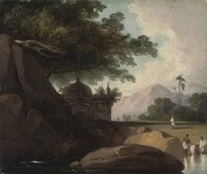 寺院のあるインドの風景 作： ジョージ・チナリー