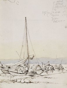 岸辺の短歌船 作： George Chinnery