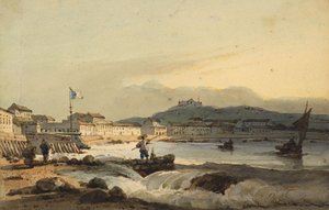 南からマカオのプラヤグランデ、セントピーターズフォートの左側、1830年から1845年 作： George Chinnery