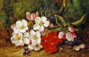 Blossom And Geraniums By Mossy Bank （油彩・キャンバス） 作： George Clare