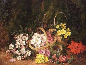 春の花々をバスケットに 作： George Clare