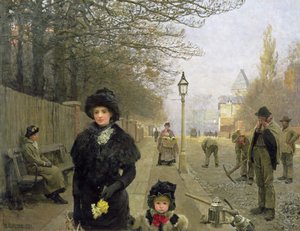 春の朝、ヘイバーストックヒル、1881年 作： George Clausen