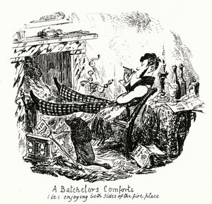 暖炉の両脇で楽しむバチェラーのカンフル剤(笑)(エングレービング) 作： George Cruikshank