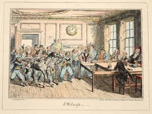 グリニッジ病院の証人、海軍のスケッチのシリーズ、戦争の男性の生活を描写した、パブ。 1825年（手描きの彫刻） 作： George Cruikshank