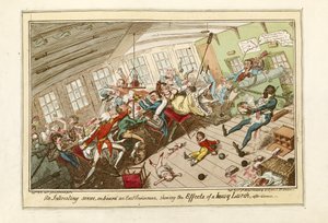大揺れの影響を示す東インディアンの船上の興味深い情景 1818年刊 （カラーエッチング） 作： George Cruikshank