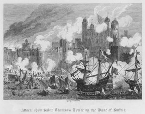 サフォーク公爵による聖トマスの塔への攻撃（エングレーヴィング 作： George Cruikshank