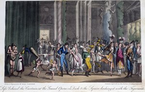 オペラ座の舞台裏-ロンドンのデビッド・キャリー氏の「Life in Paris」にて 作： George Cruikshank