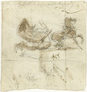 自画像（レクト）；馬に投げられたタクシー、その他のスケッチ（裏面） 作： George Cruikshank