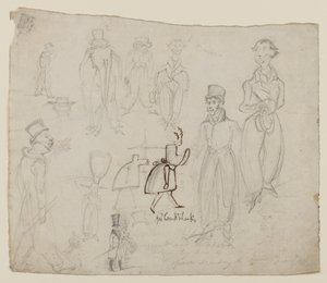 キャラクターの研究（紙に鉛筆、ペン、インク） 作： George Cruikshank