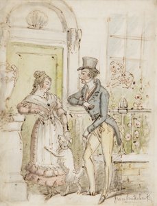 求愛、c.1835（紙にペン、ブラシ、インク、トイレ） 作： George Cruikshank