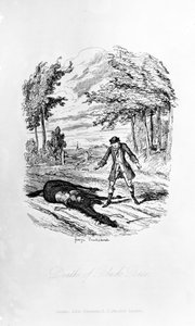 黒ベスの死、ウィリアムハリソンエインズワースの「Rookwood」のイラスト、1836年公開 作： George Cruikshank