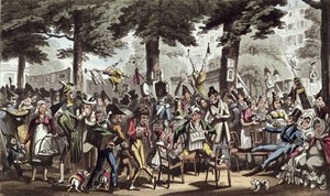 ディックジェンキンス、キャプテン、ハリバット嬢とリディアがイタリアの大通りでラウンジを楽しむ 作： George Cruikshank