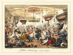 パブで飲んだり踊ったりする英国の船員、ナポレオン時代、1829年（リトグラフ）
