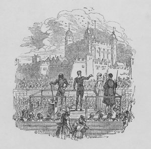 ロンドン塔での死刑執行の様子（彫刻 作： George Cruikshank