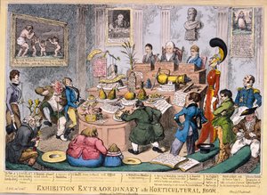 王立園芸協会での展示会、ロンドン、1826 作： George Cruikshank
