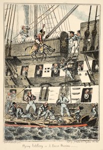 グリニッジ病院の空飛ぶ大砲または馬の海兵隊、海軍のスケッチのシリーズ、戦士の男の生活を説明するパブ。 1826年（手描きの彫刻） 作： George Cruikshank