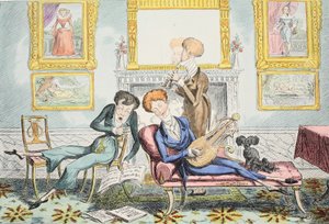 ハチドリまたはダンディトリオ、パブ。 1835年（手描きの彫刻） 作： George Cruikshank