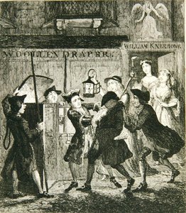 看守のショットボルトを騙すジャック・シェパード（1839年に出版されたウィリアム・ハリソン・エインズワースの「Jack Sheppard:1839年に出版されたウィリアム・ハリソン・エインズワースの「Jack Sheppard: A Romance」の挿絵（エッチング）。 作： George Cruikshank