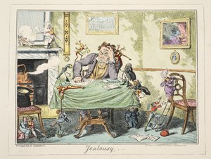 嫉妬、パブ。 1835年（手描きの彫刻） 作： George Cruikshank