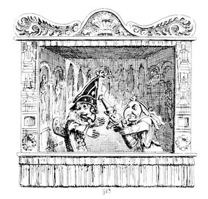 JudyはMr.Punchにその子を連れて行くように促します。 作： George Cruikshank