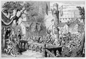1840年、ロンドン塔の宮殿の庭園に仮面を描いた。 作： George Cruikshank